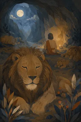 Daniel Praying Peacefully in the Lions Den