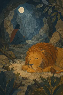 Daniel Peacefully Resting in the Lions Den