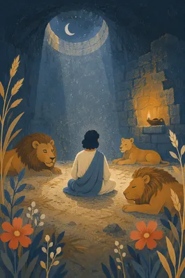 Daniel Praying Peacefully in the Lions Den