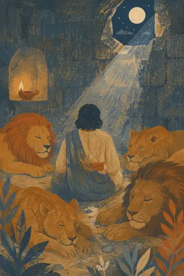 Peaceful Daniel in the Lions Den