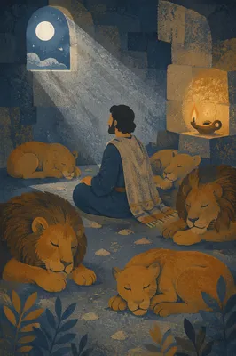 Peaceful Daniel in the Lions Den