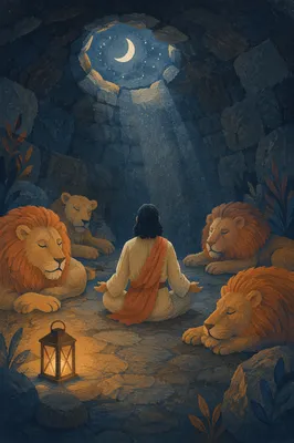Peaceful Daniel in the Lions Den Night