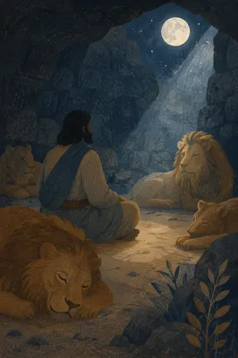 Peaceful Daniel in the Lions Den Night