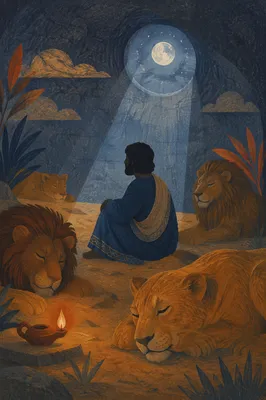 Peaceful Daniel in the Lions Den Night