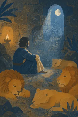 Peaceful Daniel in the Lions Den Night