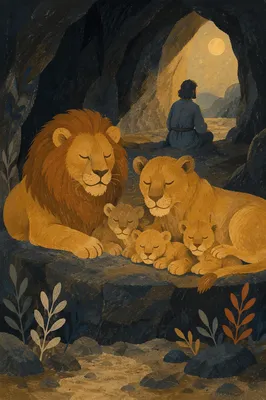 Peaceful Daniel in the Lions Den