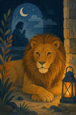Peaceful Daniel in the Lions Den Night