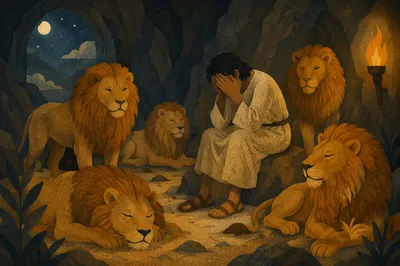 Peaceful Daniel in the Lions Den