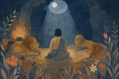 Peaceful Daniel Praying in the Lions Den
