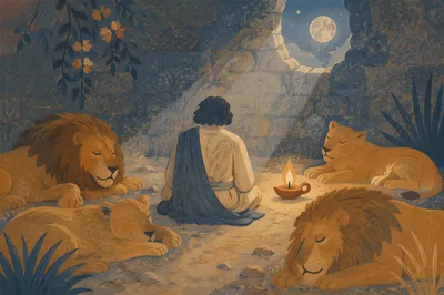 Peaceful Daniel in the Lions Den Night