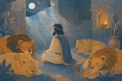Peaceful Daniel in the Lions Den