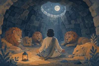 Peaceful Daniel in the Lions Den