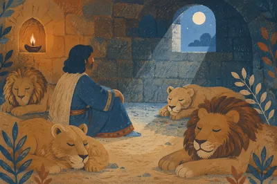 Peaceful Daniel in the Lions Den Night