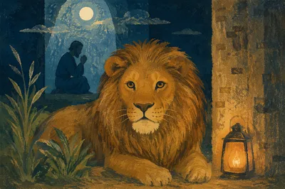 Peaceful Daniel in the Lions Den Night