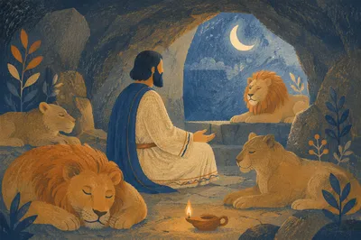 Daniel Prays Peacefully in the Lions Den