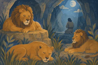 Peaceful Lions Den Under Moonlight