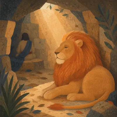 Peaceful Daniel in the Lions Den