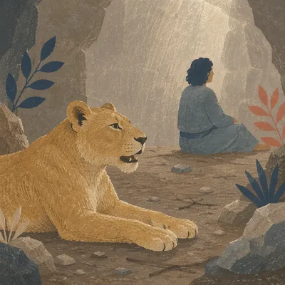 Peaceful Daniel in the Lions Den