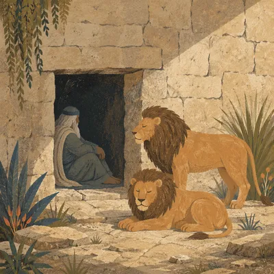 Peaceful Daniel in the Lions Den