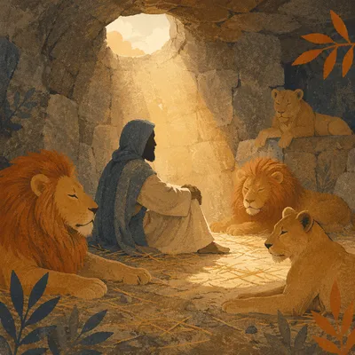 Peaceful Daniel in the Lions Den