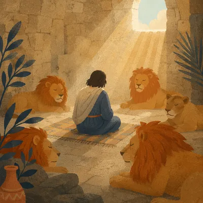 Peaceful Daniel in the Lions Den