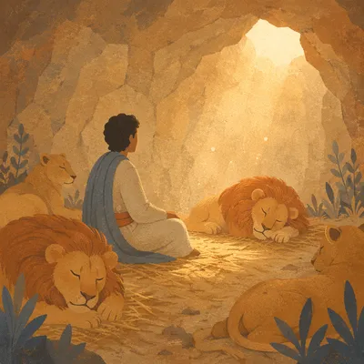 Peaceful Daniel in the Lions Den