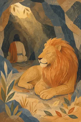 Peaceful Daniel in the Lions Den