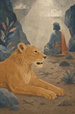 Peaceful Daniel in the Lions Den
