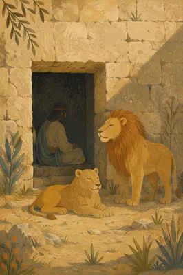 Peaceful Daniel in the Lions Den