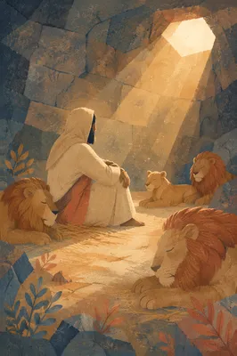 Peaceful Daniel in the Lions Den