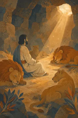 Peaceful Daniel in the Lions Den