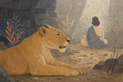 Peaceful Daniel in the Lions Den