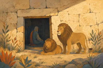 Peaceful Daniel in the Lions Den