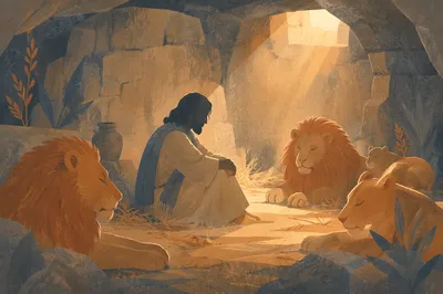 Peaceful Daniel in the Lions Den
