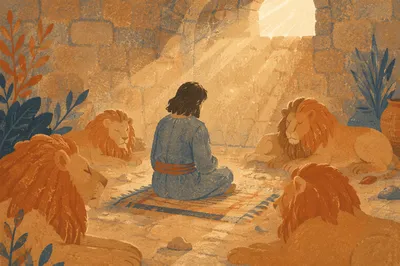 Peaceful Daniel in the Lions Den