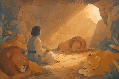 Peaceful Daniel in the Lions Den
