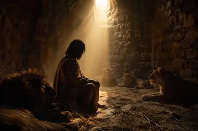 Peaceful Daniel in the Lions Den