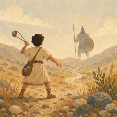 David Faces Goliath in Sunlit Valley