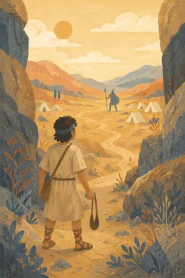 David Facing Goliath in Desert Valley