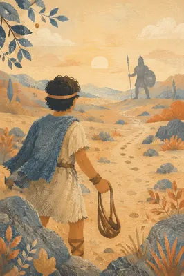David Faces Goliath in Ancient Valley