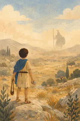 David Facing Goliath in Dusty Valley