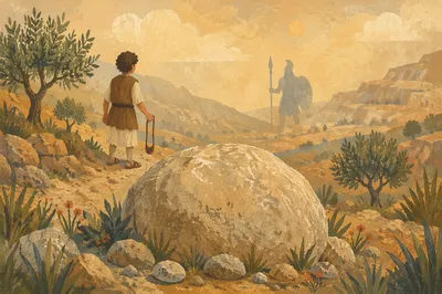 David and Goliath Valley Sling Scene