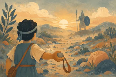 David's Sling Before Goliath at Dawn
