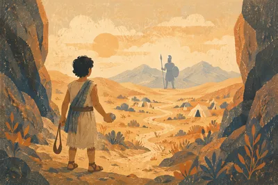 David Faces Goliath in Sunlit Valley