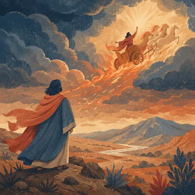 Elijah Ascending in Fiery Chariot at Dusk