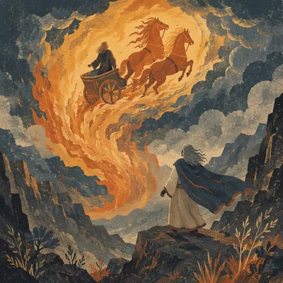 Elijah Ascending in Fiery Chariot at Dusk