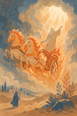 Elijah’s Fiery Chariot Ascending to Heaven