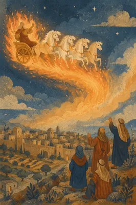Fiery Chariot Ascending Over Ancient Valley