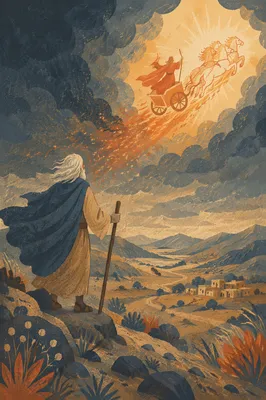 Elijah Ascending in Fiery Chariot at Dusk