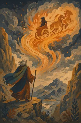 Elijah Ascending in Fiery Chariot at Dusk